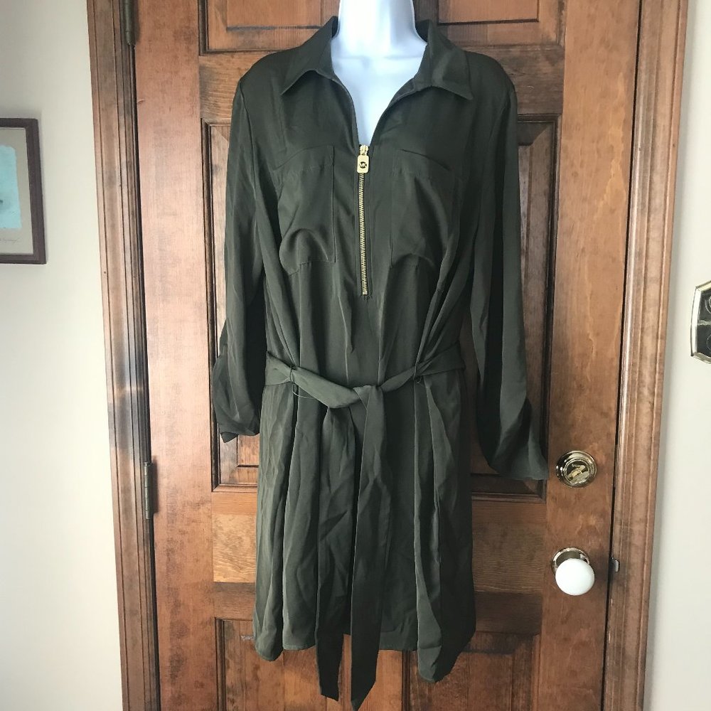 NWT Michael Kors Ivy Dress w/Roll-Up Sleeves & Logo Zipper X-Large
